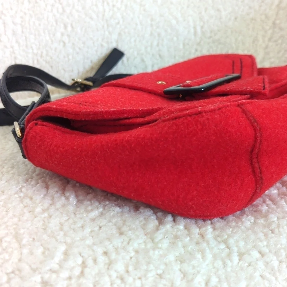 Kate Spade Red Wool & Patient Leather Shoulder Bag